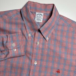 Brooks Brothers 1818 Men's XL Coral Pink Plaid Long Sleeve Button‎ Down Shirt